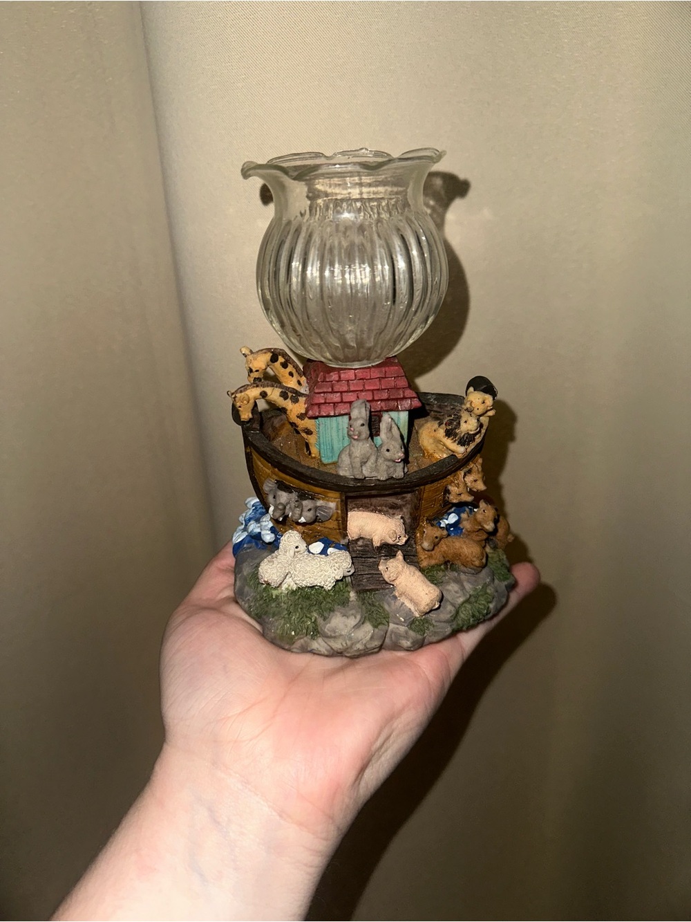 Vintage Noahs Ark Votive Candle Holder, Waves Resin Great Childlike Look